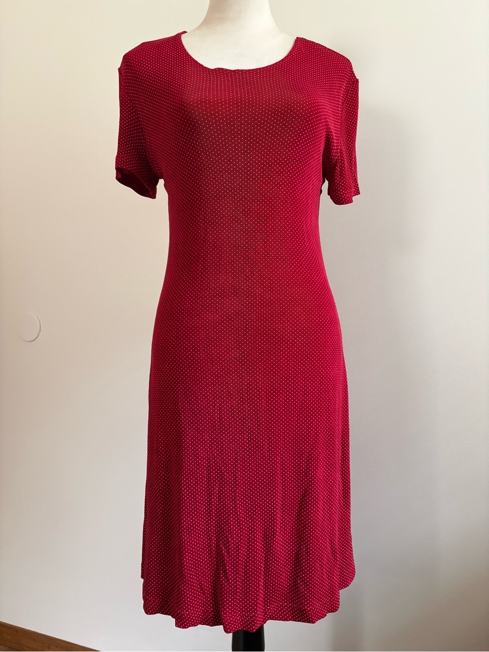 Vintage 90s Ms Choice Red Polka Dot Midi Dress Retro Made in USA Size 8 S M